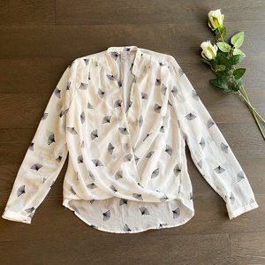 White Sheer Blouse with Black Fans designs